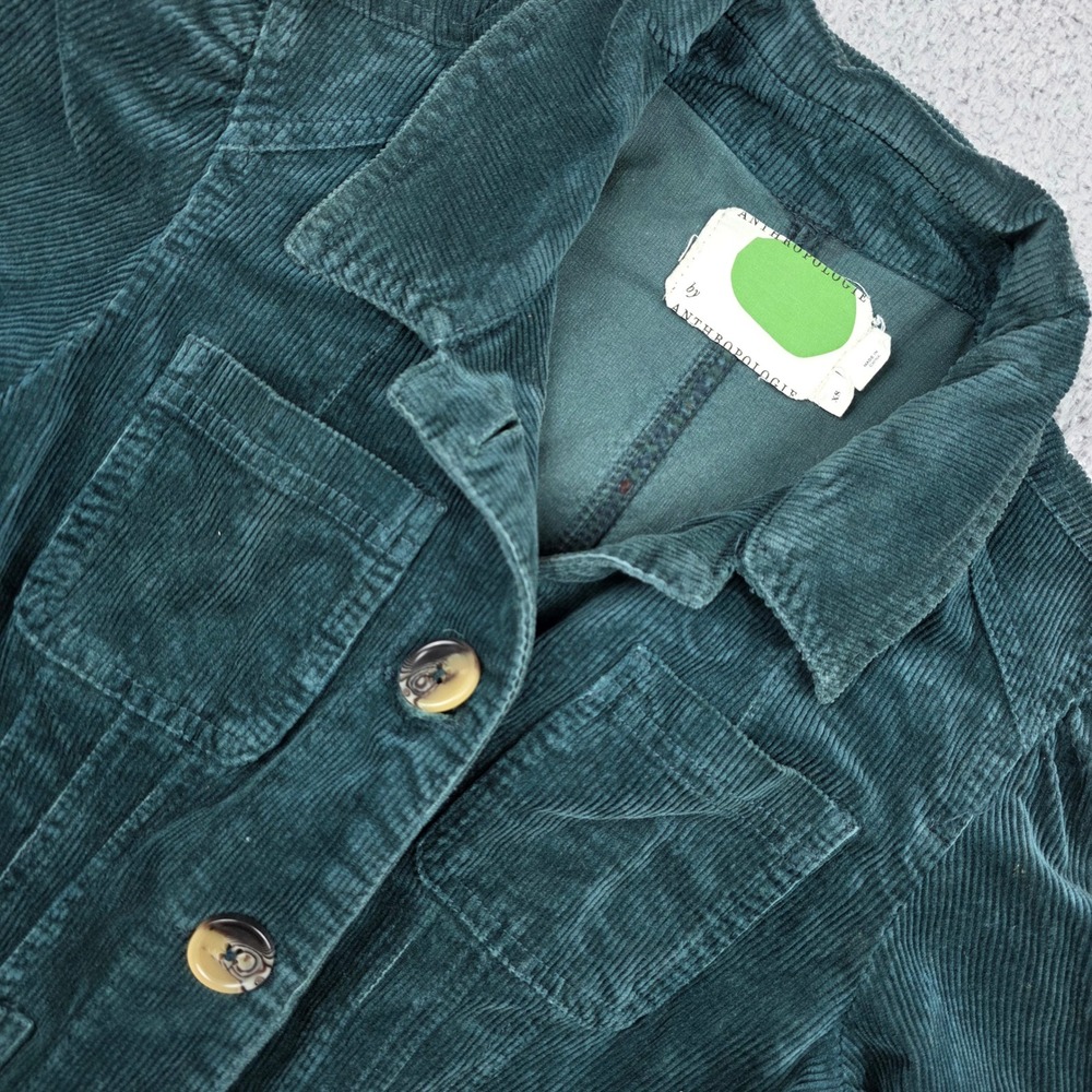 Anthropologie Womens XS Teal Green Corduroy Button Front Utility Jacket 08834084